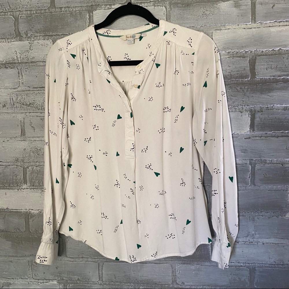 Boden | heart & polka dots half button long sleeve